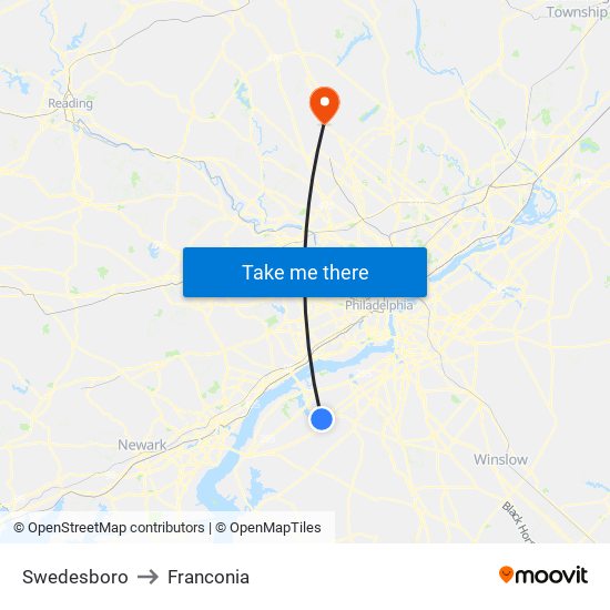 Swedesboro to Franconia map