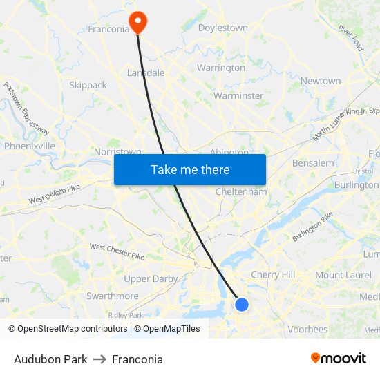 Audubon Park to Franconia map