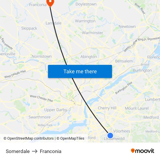 Somerdale to Franconia map