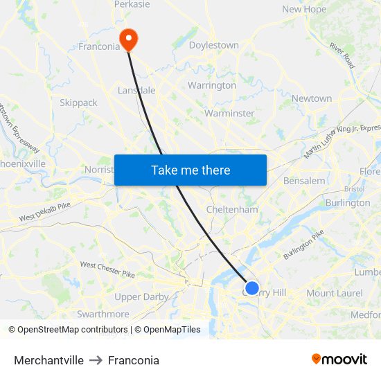 Merchantville to Franconia map