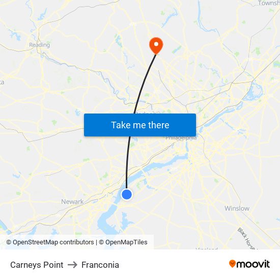 Carneys Point to Franconia map