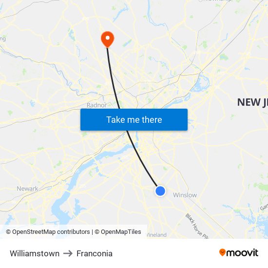Williamstown to Franconia map