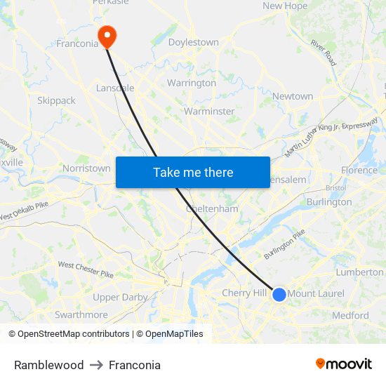 Ramblewood to Franconia map
