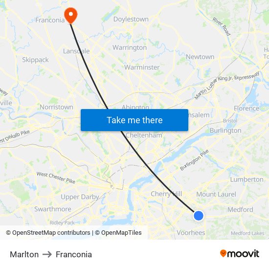 Marlton to Franconia map