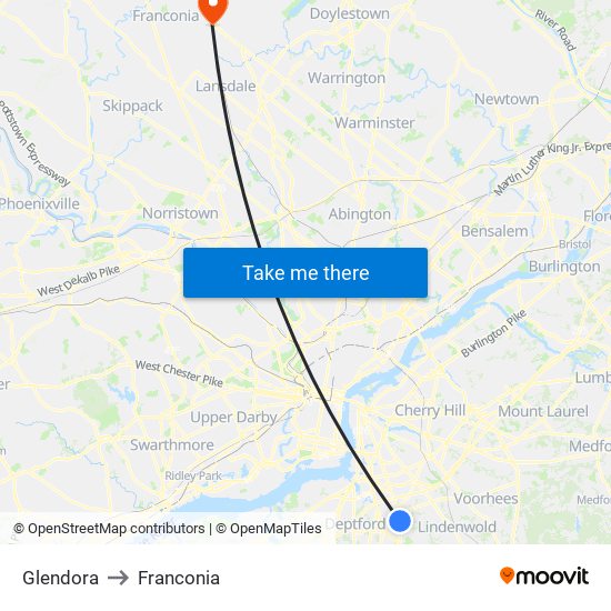 Glendora to Franconia map