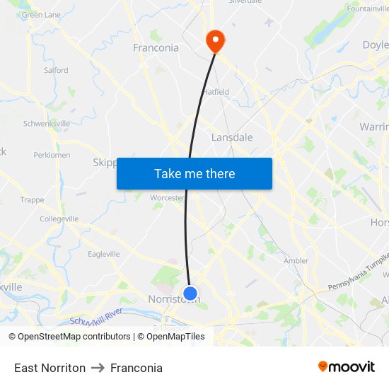 East Norriton to Franconia map