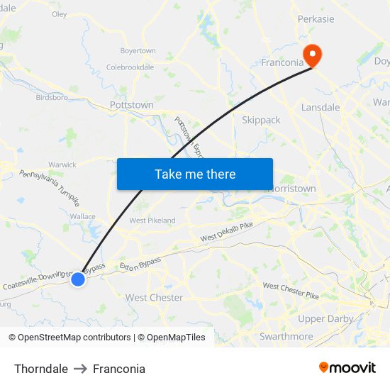 Thorndale to Franconia map