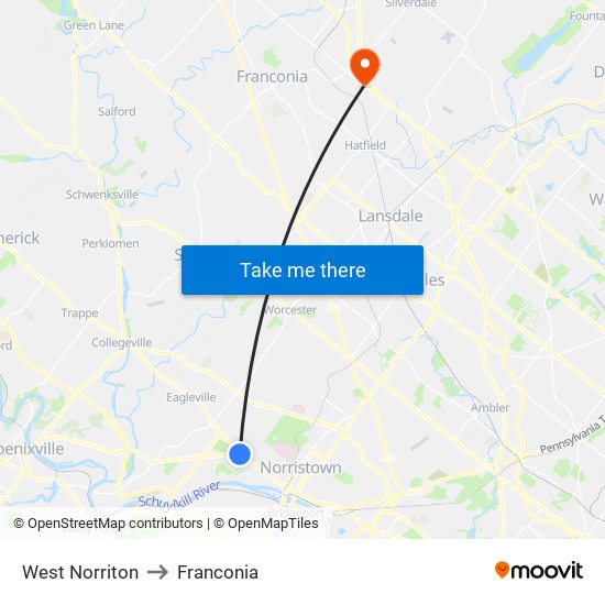 West Norriton to Franconia map