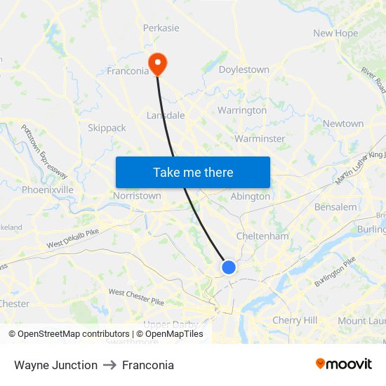 Wayne Junction to Franconia map