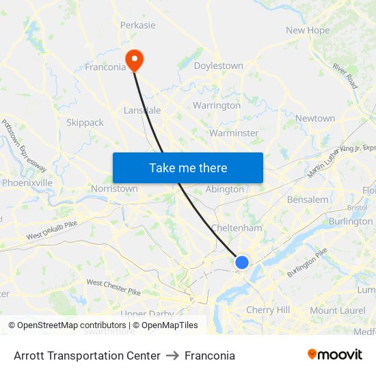 Arrott Transportation Center to Franconia map