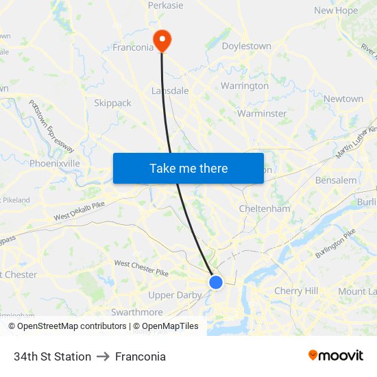 34th St Station to Franconia map