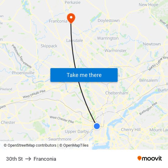 30th St to Franconia map