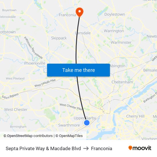 Septa Private Way & Macdade Blvd to Franconia map