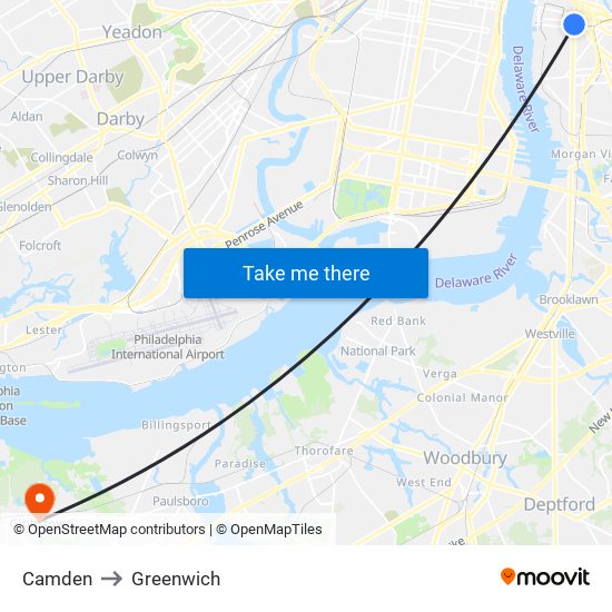 Camden to Greenwich map