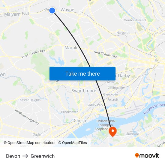 Devon to Greenwich map