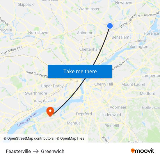Feasterville to Greenwich map