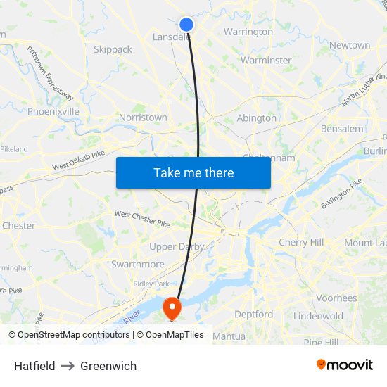 Hatfield to Greenwich map
