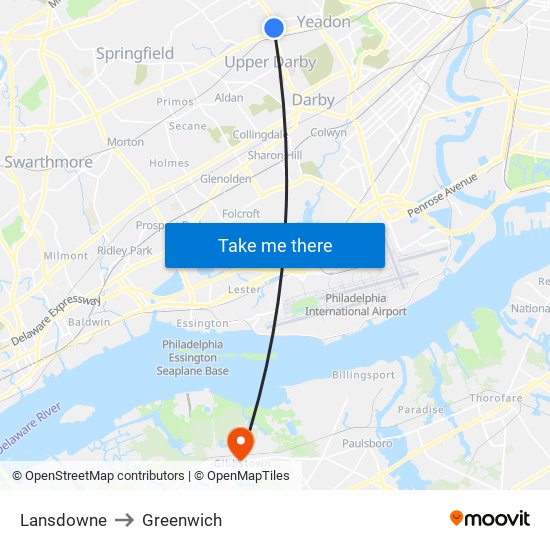Lansdowne to Greenwich map