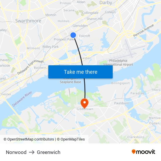 Norwood to Greenwich map