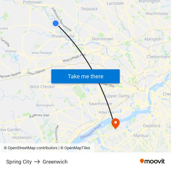Spring City to Greenwich map