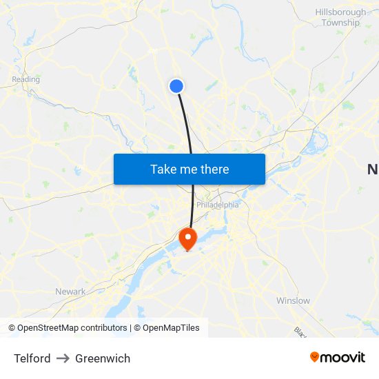 Telford to Greenwich map