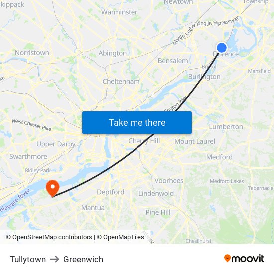 Tullytown to Greenwich map