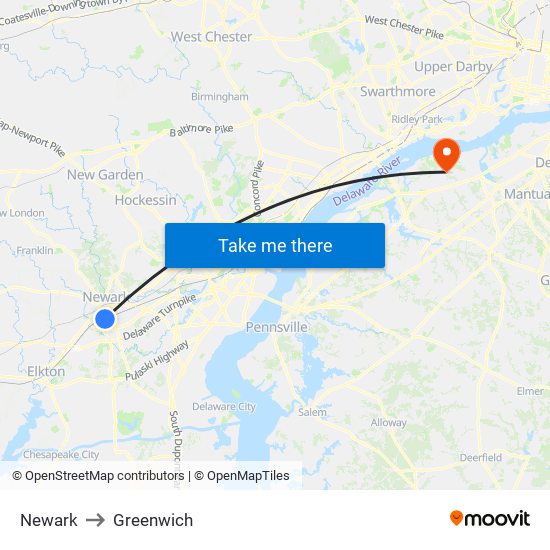 Newark to Greenwich map