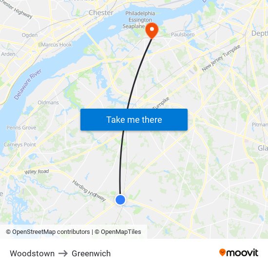 Woodstown to Greenwich map