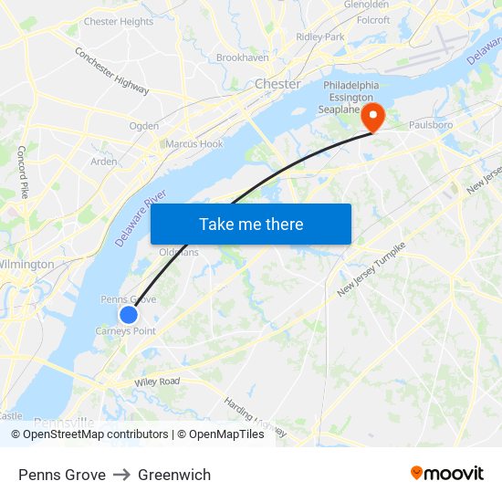 Penns Grove to Greenwich map