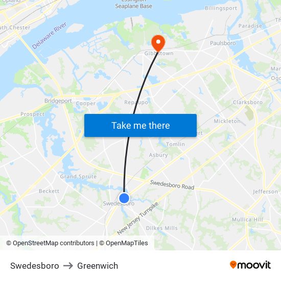 Swedesboro to Greenwich map