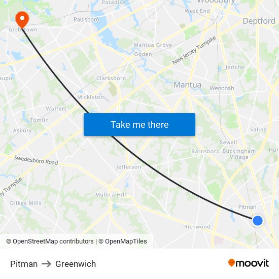 Pitman to Greenwich map