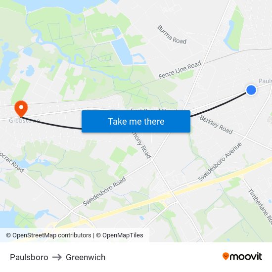 Paulsboro to Greenwich map