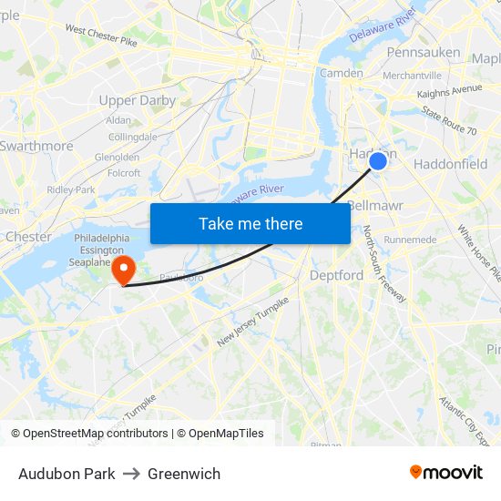 Audubon Park to Greenwich map