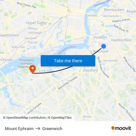 Mount Ephraim to Greenwich map