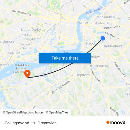 Collingswood to Greenwich map