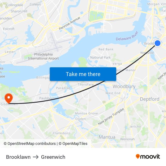 Brooklawn to Greenwich map