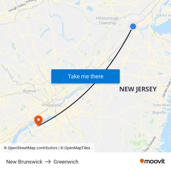 New Brunswick to Greenwich map