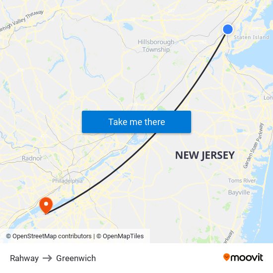 Rahway to Greenwich map