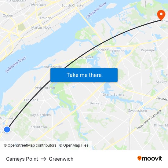 Carneys Point to Greenwich map