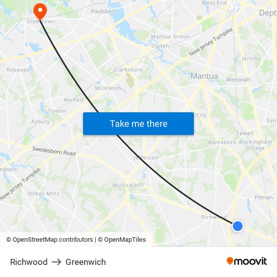 Richwood to Greenwich map