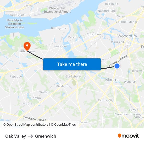Oak Valley to Greenwich map