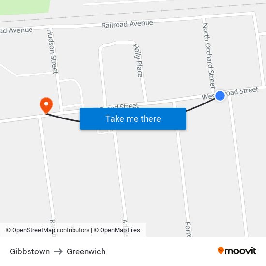 Gibbstown to Greenwich map