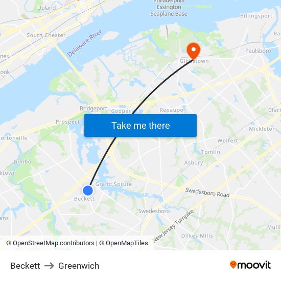 Beckett to Greenwich map