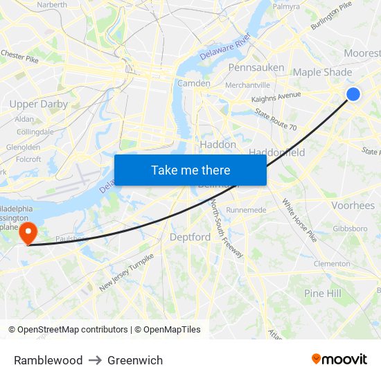 Ramblewood to Greenwich map