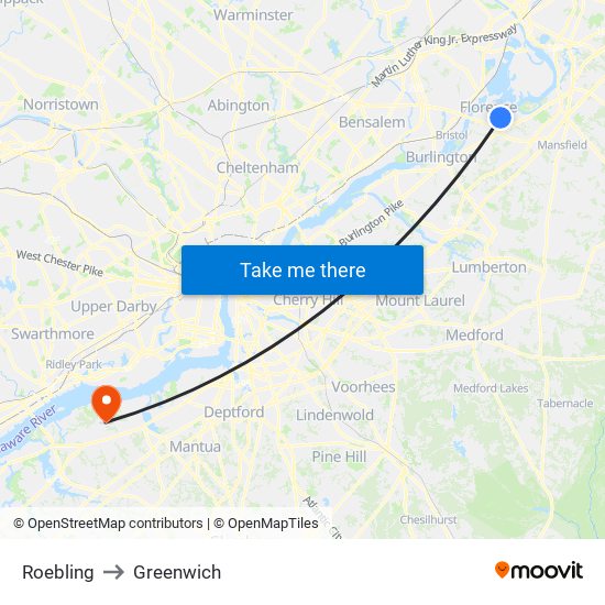 Roebling to Greenwich map