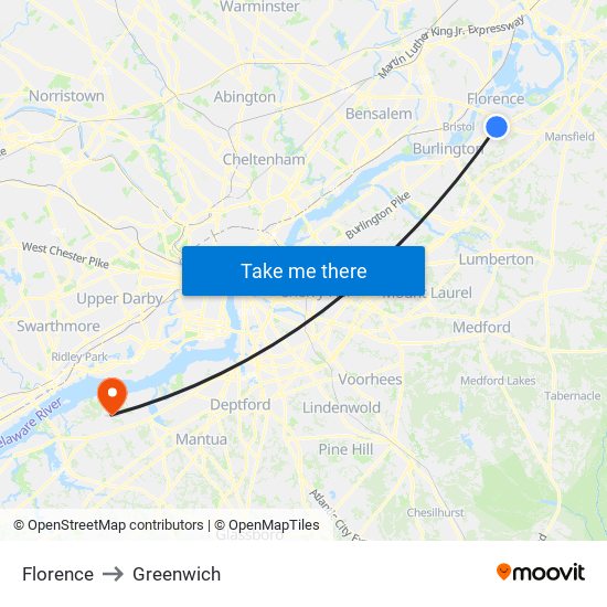 Florence to Greenwich map