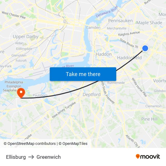 Ellisburg to Greenwich map