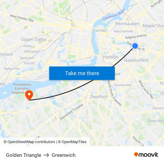 Golden Triangle to Greenwich map