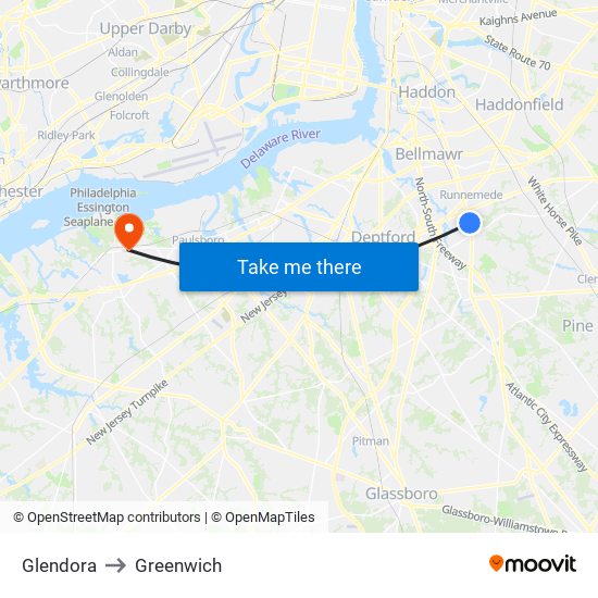 Glendora to Greenwich map