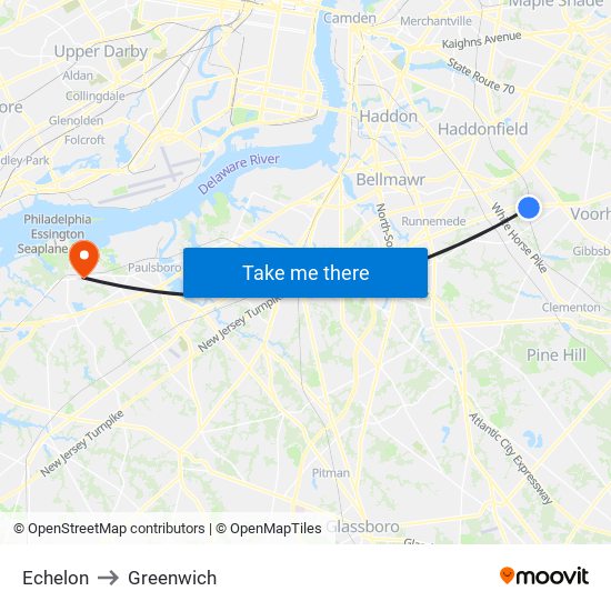 Echelon to Greenwich map